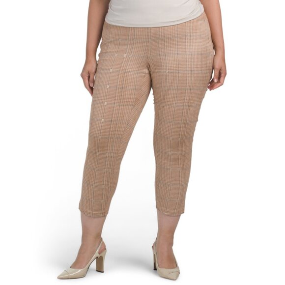 ZAC & RACHEL Tan/Brown Plus Printed Faux Suede Pants - Picture 1 of 1